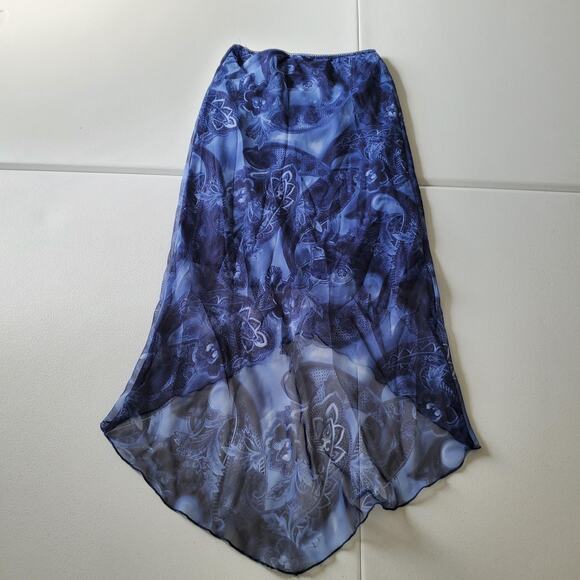 Y2K Whimsy Skirt Womens Medium Blue Sheer Handkerchief Hem Floral Paisley USA - Picture 2 of 9